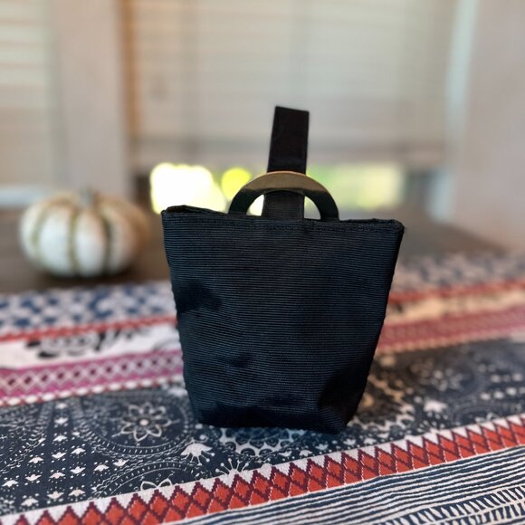 Celine Nylon Canvas Black Mini Zip-top Pouch Gold Circle Logo, Pre-owned - Picture 3 of 9